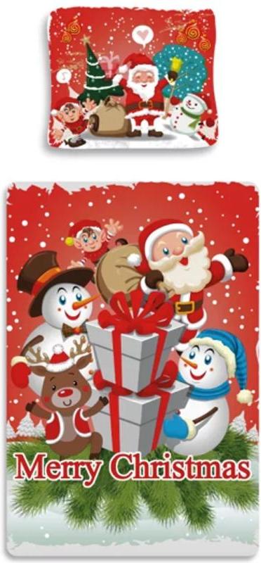 Javoli Kerst Bettbezug Frohe Weihnachten und ein gutes neues Jahr 140 x 200 cm (70 x 90 cm) Rot