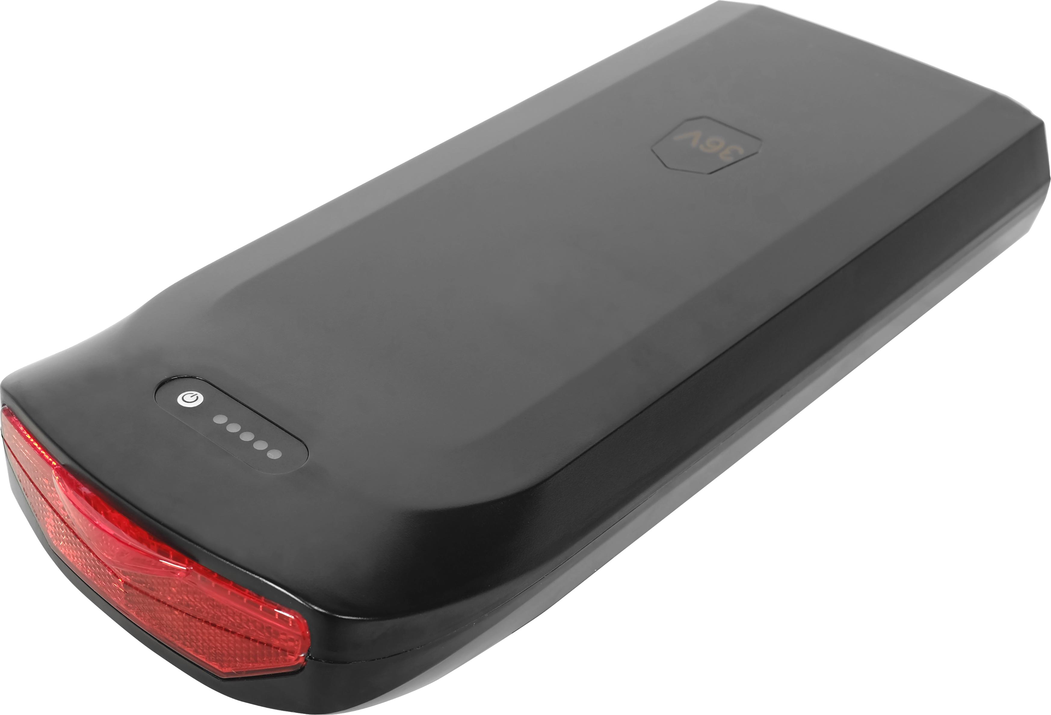 E-Bike Gepäckträgerakku 36V, 13Ah, Schwarz + Rücklicht