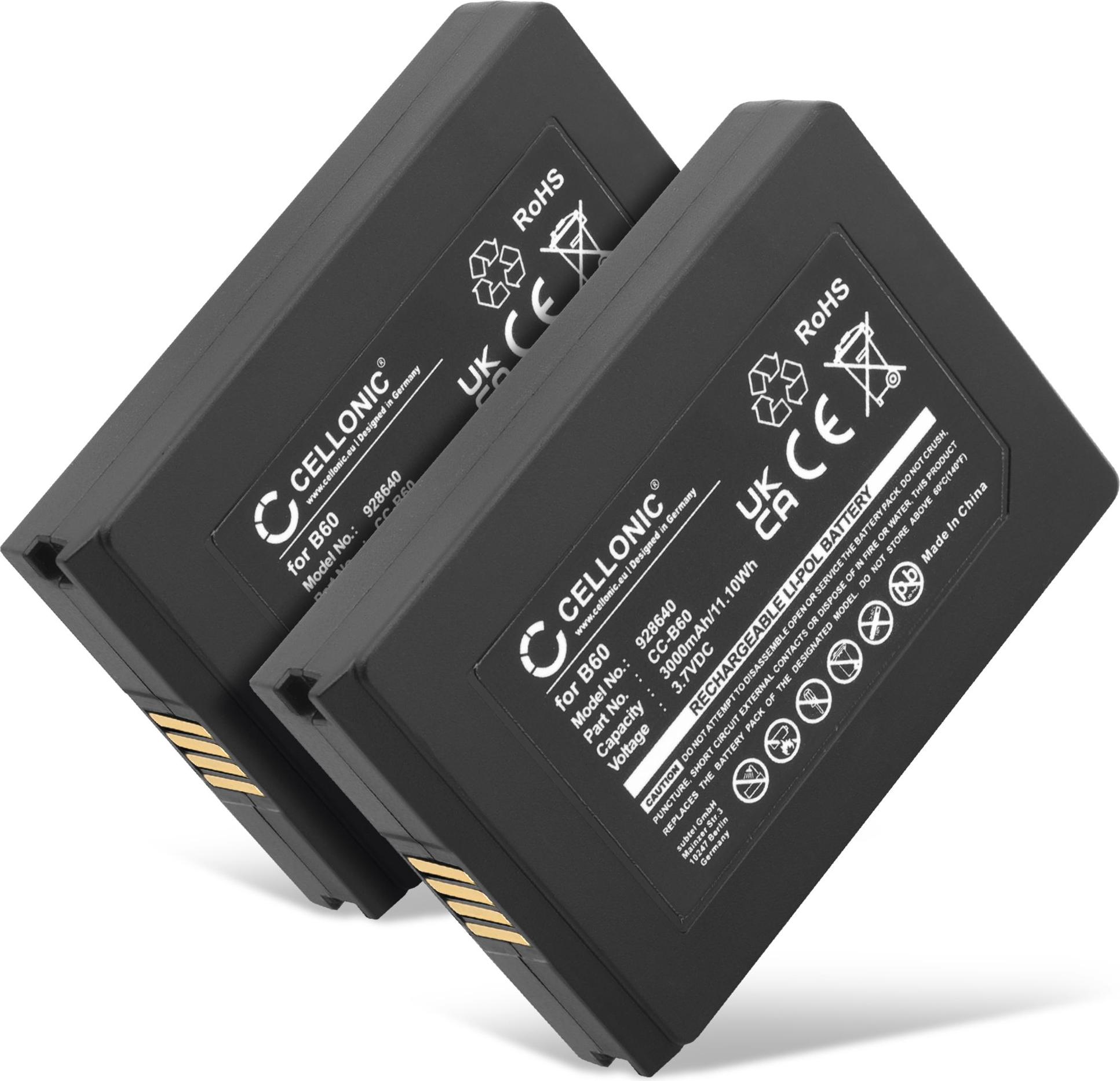 CELLONIC 2x Akku für Zahlungsterminal / POS Kompatibel mit Vectron MobilePro 3, B60 - (3000mAh, 3.7V) 943238