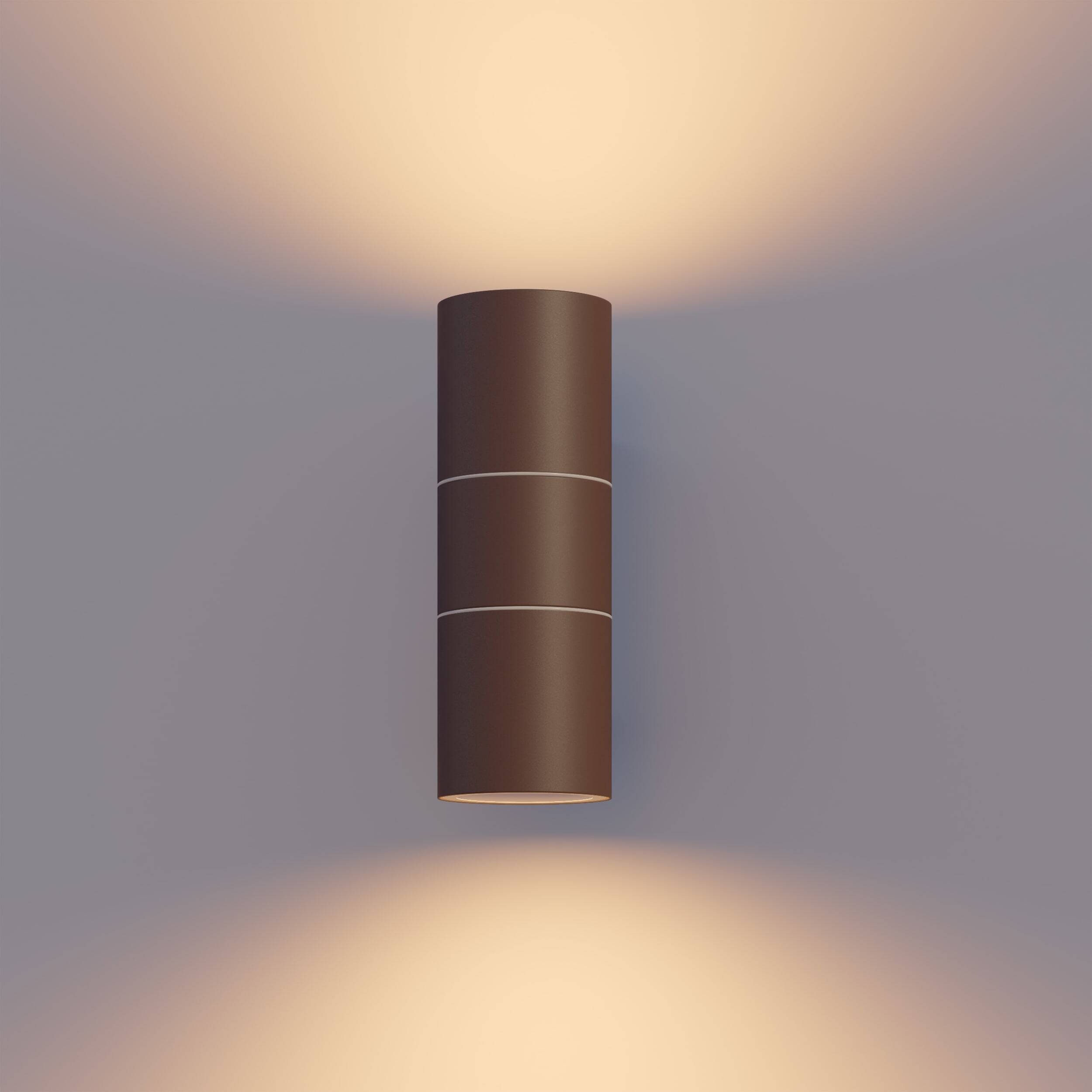 Calex Turin Wandleuchte, für Außen & Innen, 2x GU10 Fassung, Zylinderform, Up & Downlight, wasserdicht, ohne Leuchtmittel, Rostfarbe 4301001000