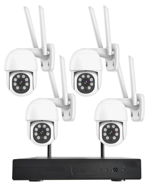 Secutek Kabelloses WiFi-Kameraset mit NVR-Einheit und 4× 5MP-PTZ-Kameras