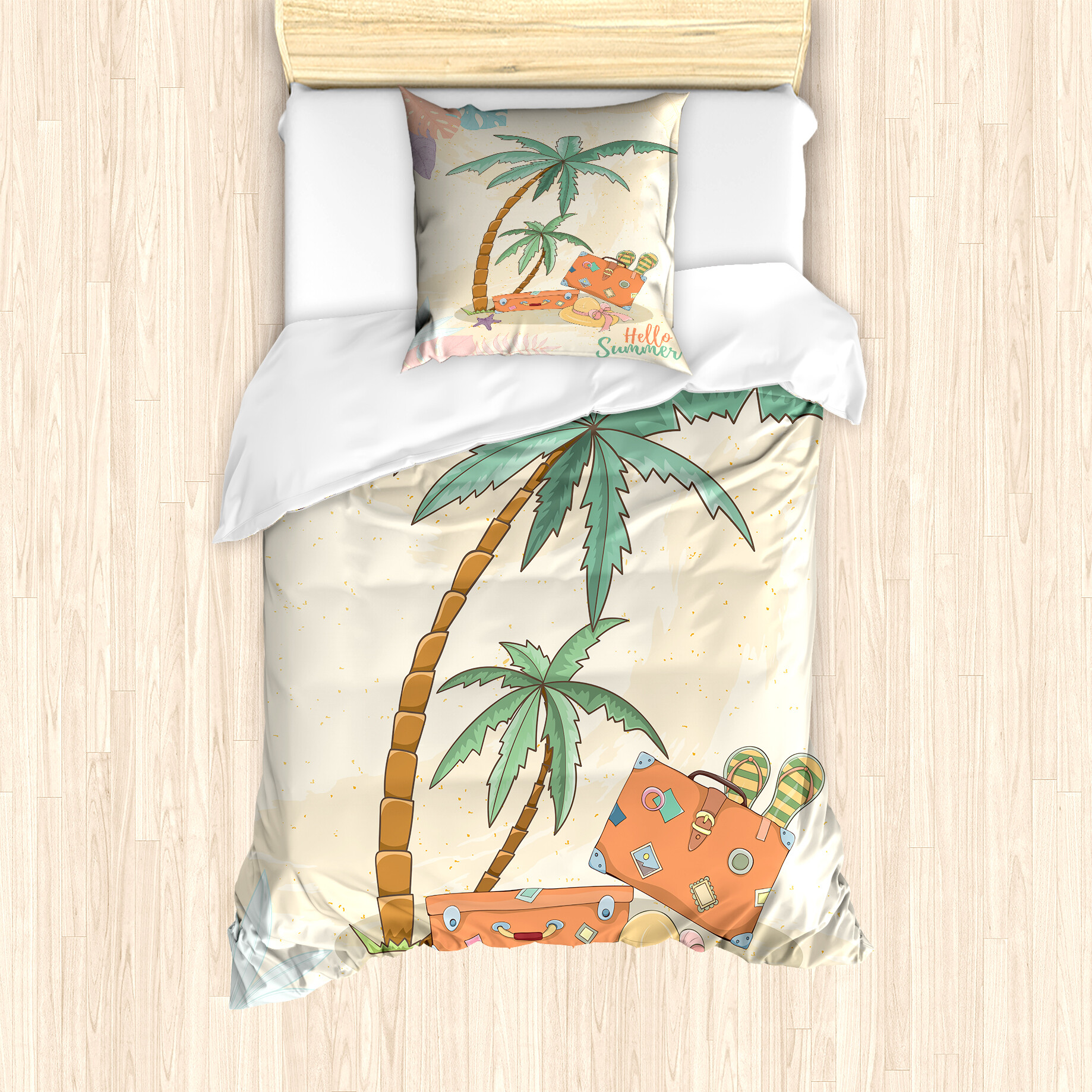 KOZMOS TEKSTL VE GER DÖNÜÜM SANAY TCARET LMTED RKET ABAKUHAUS Insel-Party Bettbezug Set für Einzelbetten, Hallo Sommer Wörter, Milbensicher Allergiker geeignet mit Kissenbezug, 135 cm x 200 cm - 80 x 80 cm, Mehrfarbig nevde_71435_135x200_de