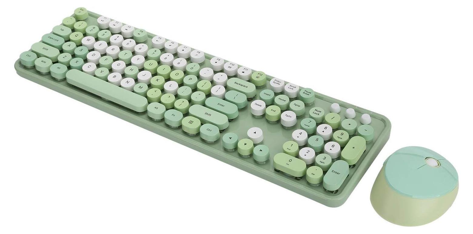 PUSOKEI Tastatur- und Maussets, Retro-Tastatur und Maus-Mäuse, Süße Tastatur mit 104 Tasten Desktop Süße Tastatur für Computer(Grün)