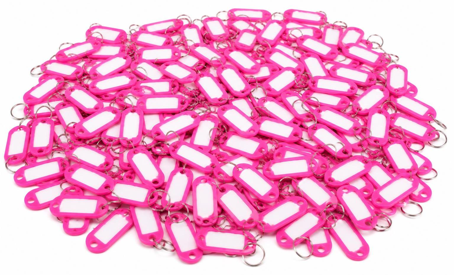 BAYLI 80er Pack Schlüsselanhänger zum Beschriften Einfarbig -Farbe Pink- Schlüsselschilder mit Ring Beschriftbar | Schlüsselring zum Beschriften | Schlüsselring Kunststoff mit auswechselbaren Etiketten 80x Schlüsselanhänger zum Beschriften