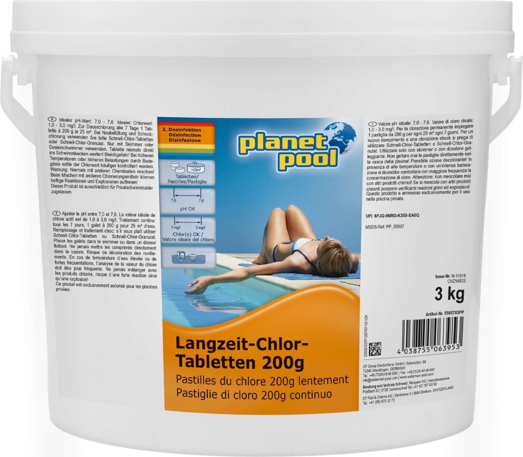 Planet Pool Langzeit-Chlor Tabletten 200 g, 3 kg - Langzeit-Poolchlorung