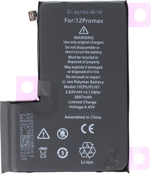ECO Akku für Apple iPhone 12 Pro Max, diagnostizierbar, Li-Polymer, 3,83V, 3687mAh ersetzt A2466 31475