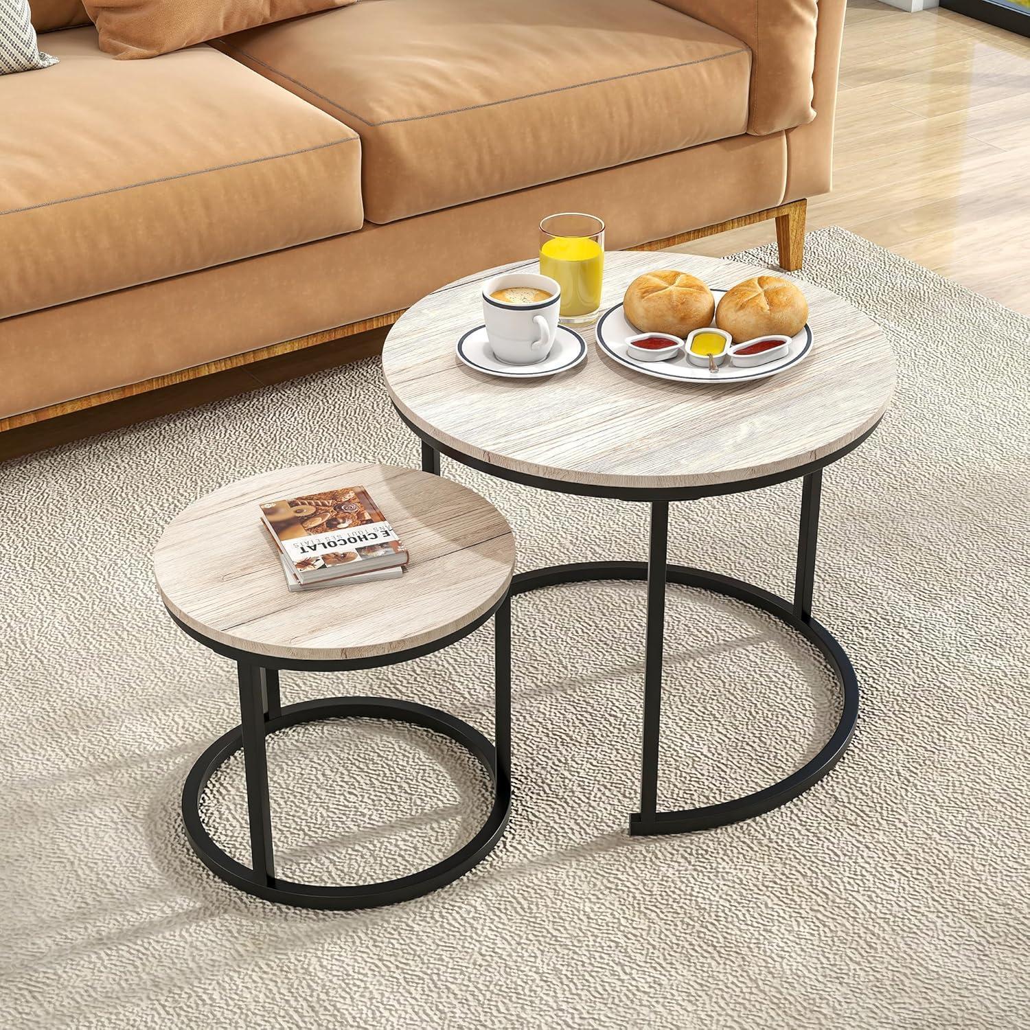 Sonstige HOJINLINERO Kleiner runder Couchtisch 2er-Set Weiß Oak