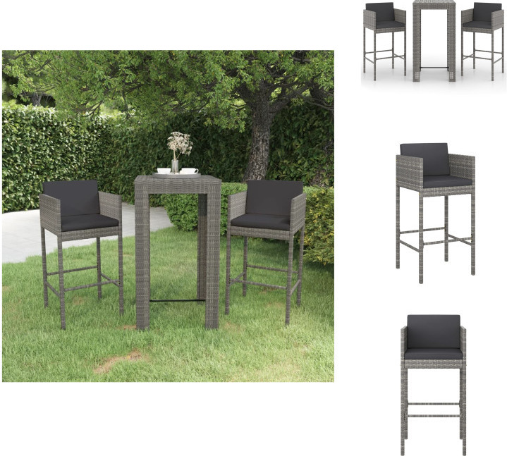 vidaXL 3-dielny záhradný barový set s vankúšmi polyratan sivý - Záhradný nábytok sety