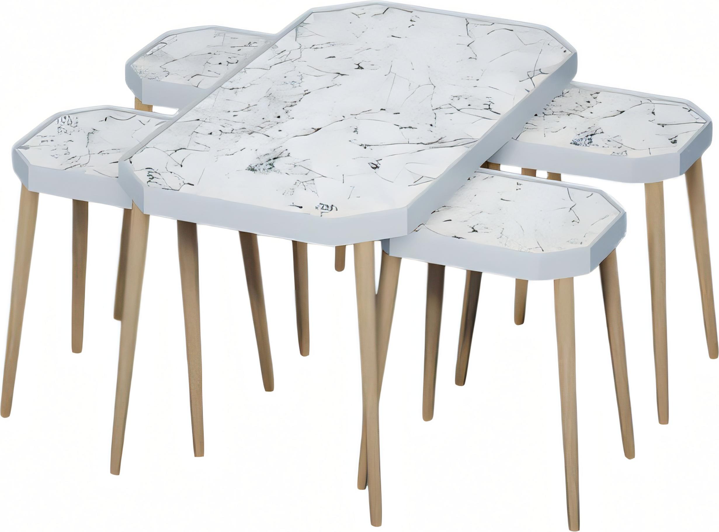 AEA Eleganter weißer Holz Couchtisch mit Beistelltischen im modernen Stil