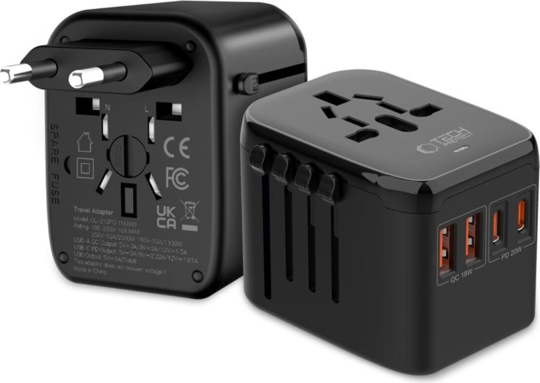 Tech-Protect TA200 EU / UK / US / AU-Adapter – Schwarz B-9709