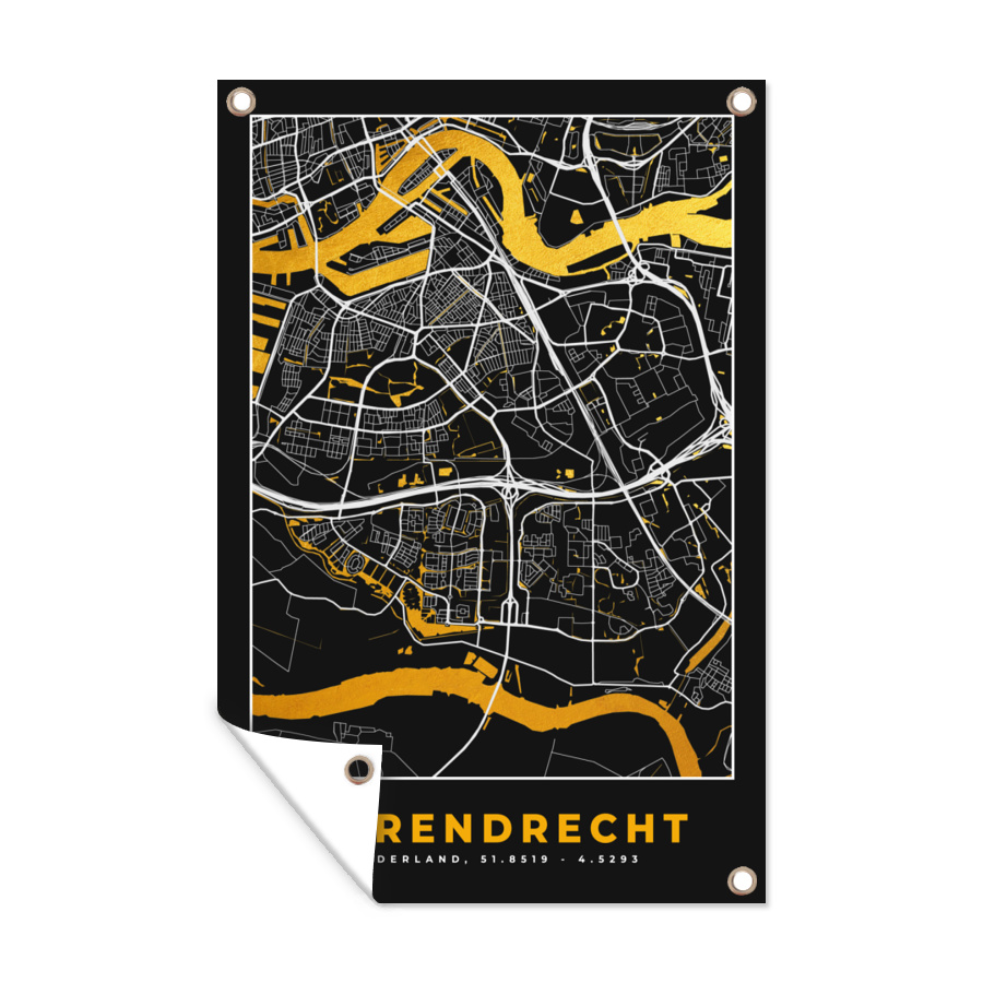 MuchoWow® Vonkajší plagát - Záhradná dekorácia ochrana súkromia - Záhradné plagáty pre záhradu - Mapa - Barendrecht - zlatá - čierna - 180x120x0.2cm