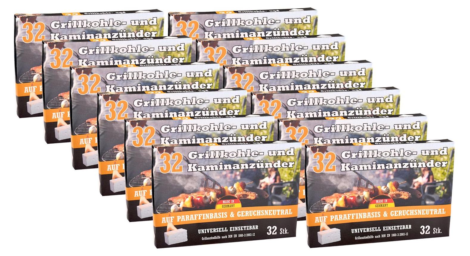 Buri 12x Kohleanzünder 32er-Pack Ofenanzünder Grillanzünder Kaminanzünder Anzünder 00351 x12