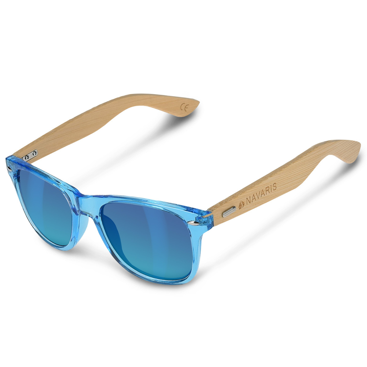 Navaris Holz Sonnenbrille UV400 - Uni Damen und Herren Brille mit Bambus Bügeln - Holzbrille mit Etui - unterschiedliche Farben 40731.04.04