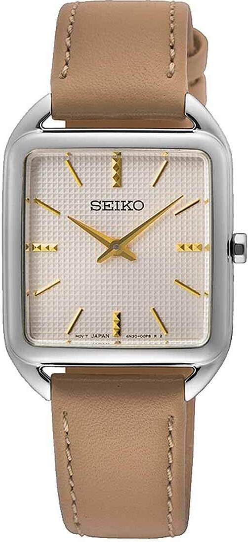 Seiko SWR089P1 Dámske hodinky obdĺžnikového tvaru s koženým remienkom