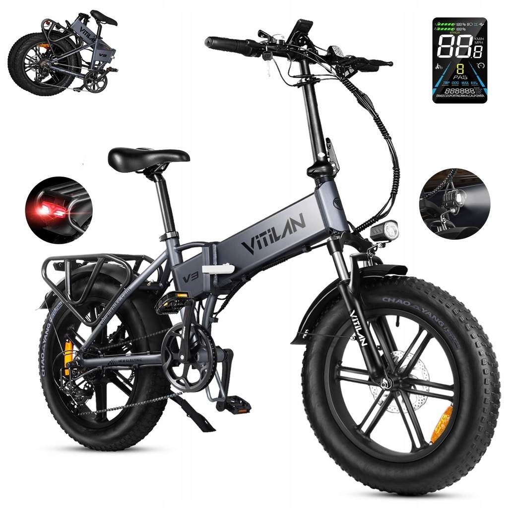 VITILAN Skladací elektrický bicykel V3 2.0 e-bike trekkingový bicykel e-city bike 48V13AH 20 "šedý 120KM