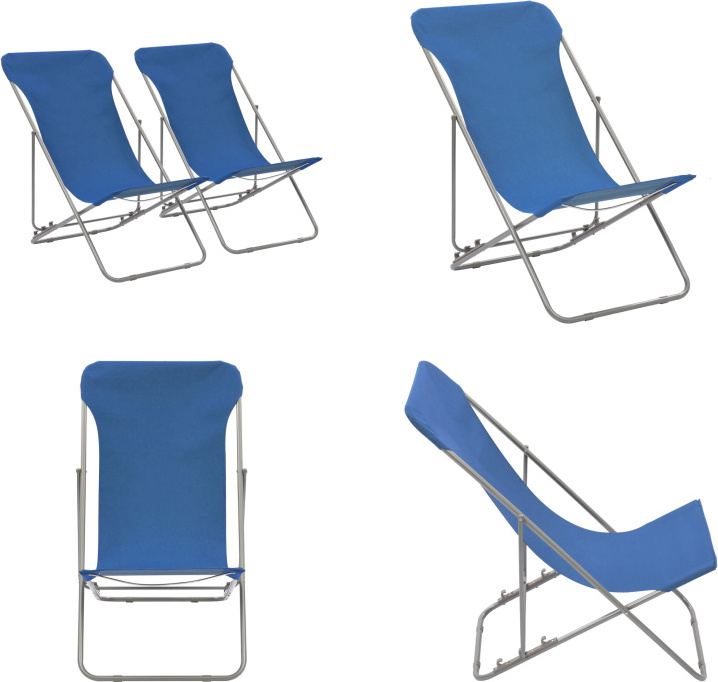 vidaXL Klappbare Strandstühle 2 Stk. Stahl und Oxford Gewebe Blau - Strandstuhl - Strandstühle - Liegestuhl - Liegestühle HL44358