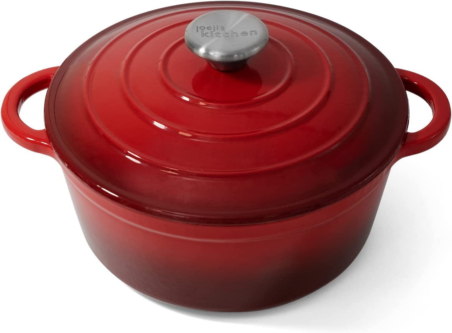 JOEJI’S KITCHEN Joeji's Kitchen Gusseisen Topf mit Deckel Induktion 28 cm / 2,7 L, Antihaft - Bräter Gusseisen Emaillierter Topf - Schmortopf Brotbackform Brot Backen Rund - Rot