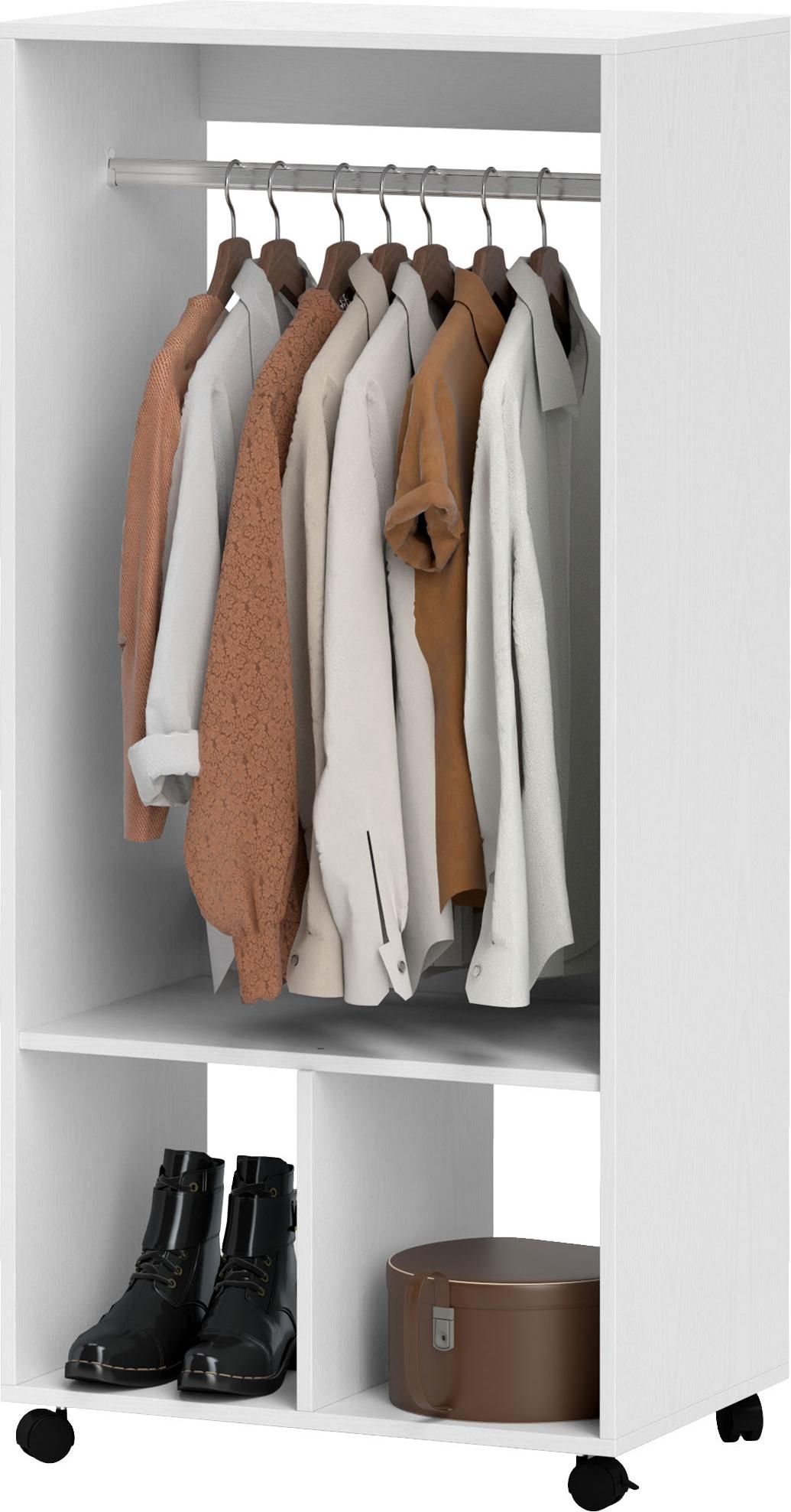 Slyrun Weißer Kleiderschrank Garderobe 60x40x127 cm mit Kleiderstange und 2 Regalen - Platzsparender Kleiderspeicher KAUF-QYSP-831-208V92WT-015