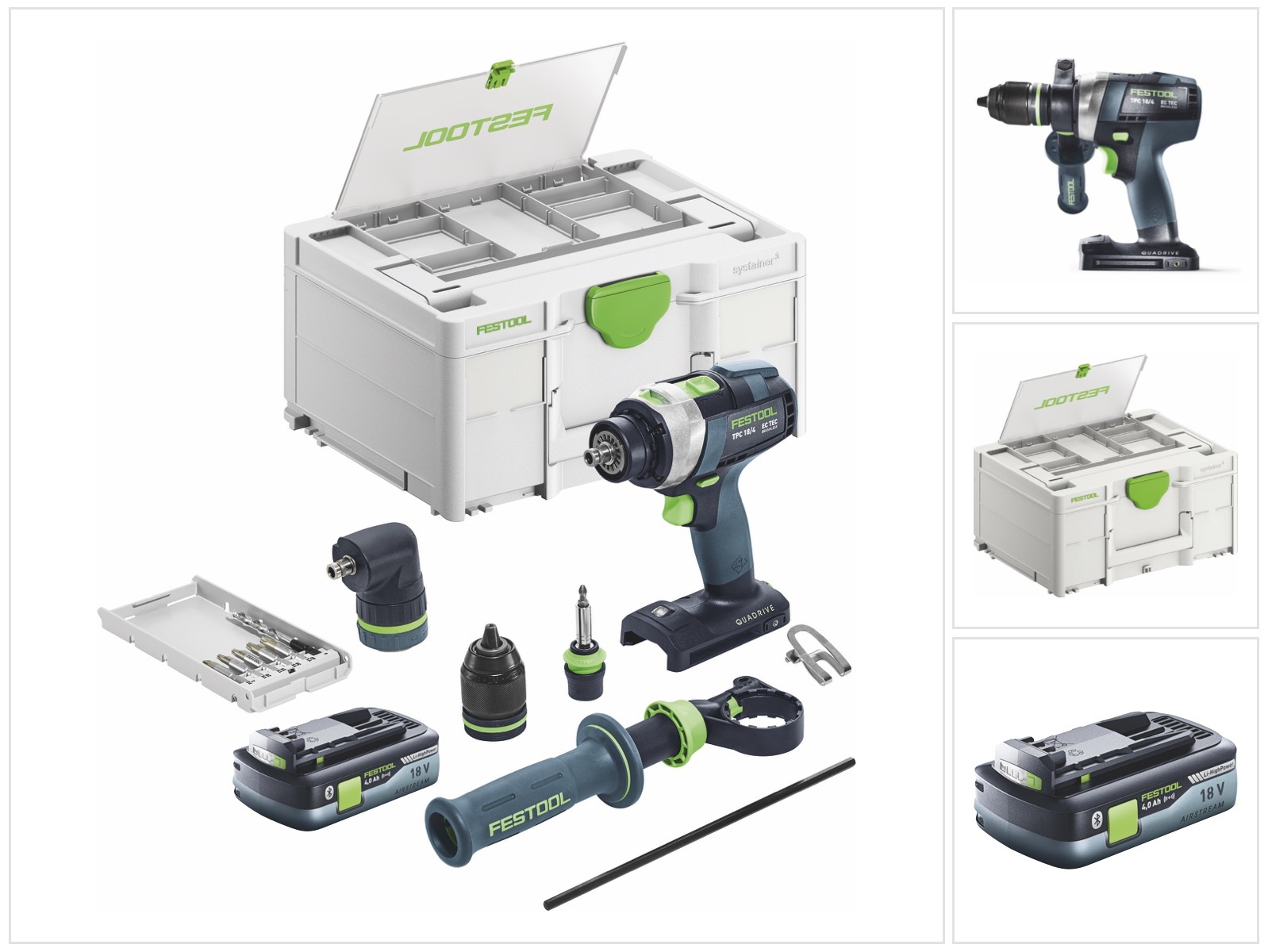 Festool TPC 18/4 I-Basic-Set akumulátorová príklepová vŕtačka 18 V 75 Nm bez kefiek + 1x akumulátor 4,0 Ah + systainer - bez nabíjačky