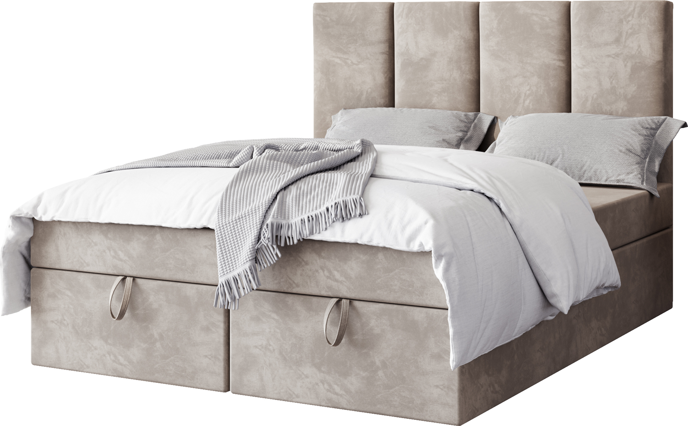 FURMEB24 - MALMO 180 x 200 cm Boxspring posteľ s dvoma zásuvkami - Čalúnená posteľ s dreveným rámom - Manželská posteľ s vysokým čelom - Magic Velvet - Béžová
