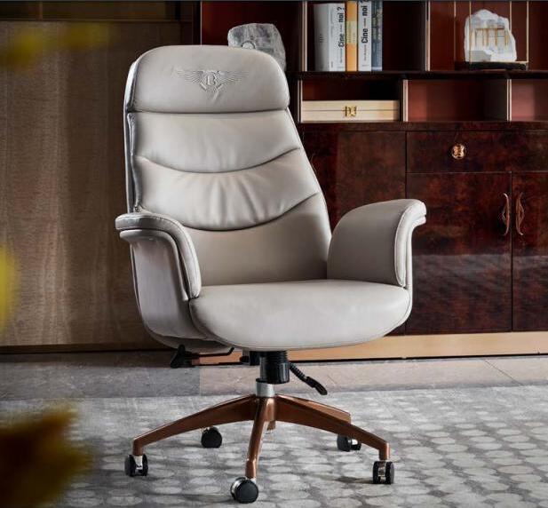 Bürostuhl Beige Leder Edelstahl Arbeitszimmer Büro Möbel Luxus Einrichtung Neu