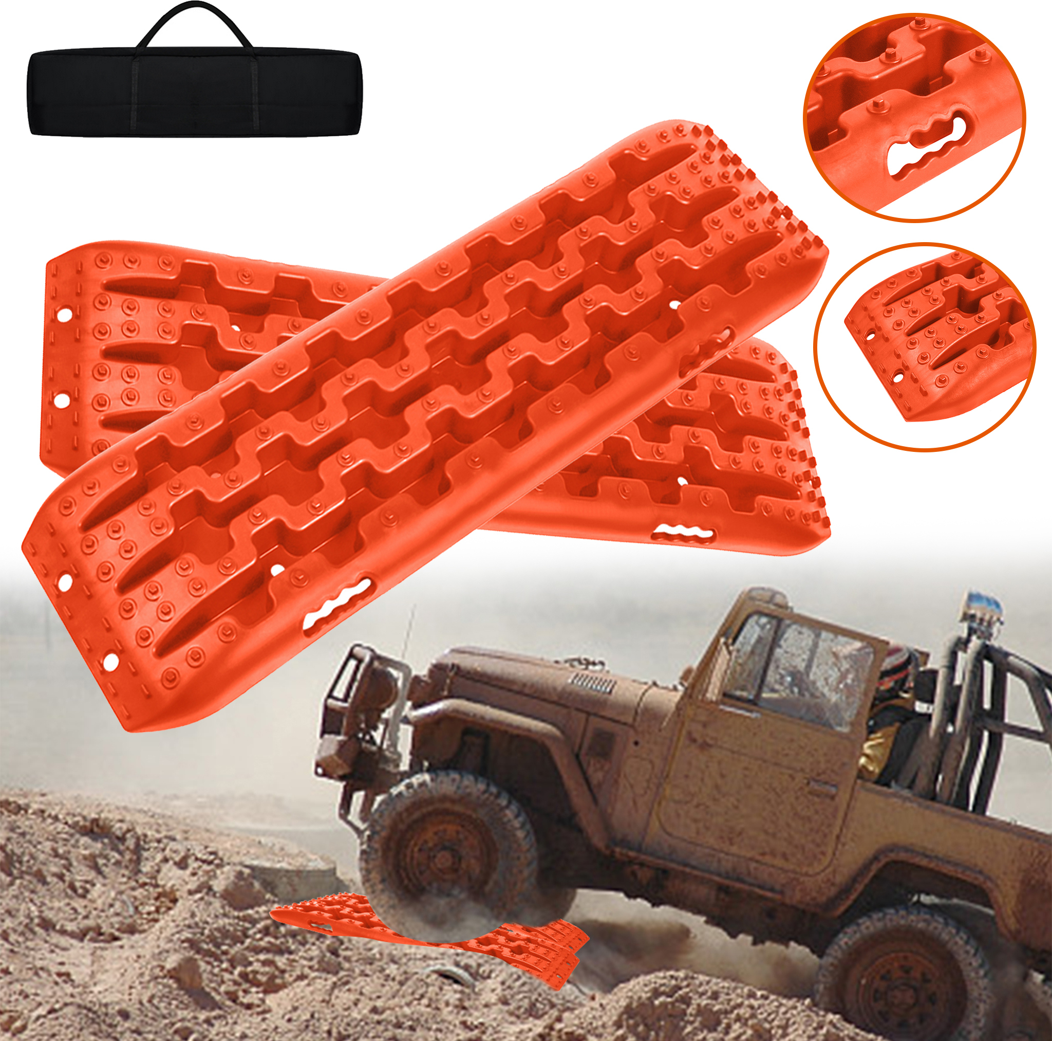 UISEBRT 2x Anfahrhilfe Offroad Traktionsmatte Gripmatte Anfahrhilfe Schlamm Sand Schnee Traktionsband Traktionshilfe Sandbleche für Wohnmobil PKW LKW Orange