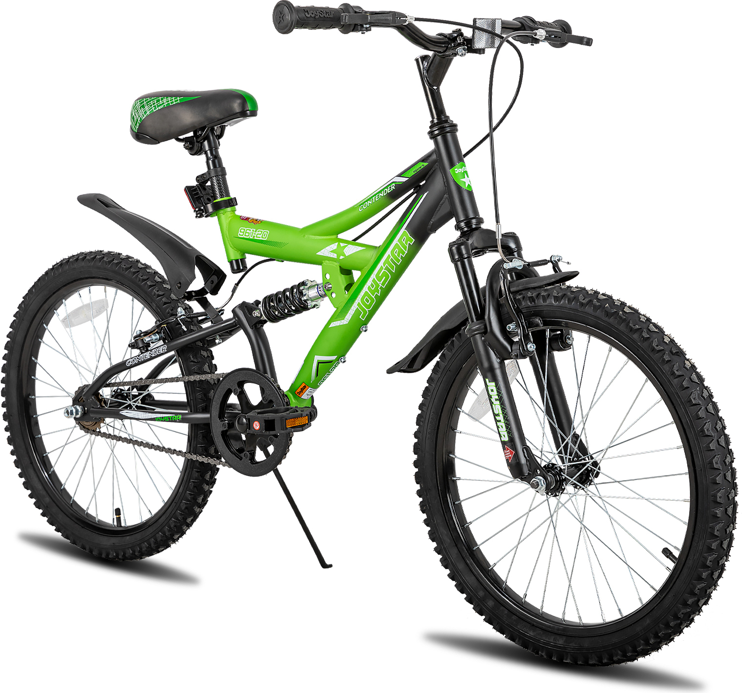 HILAND Contender 20 Zoll Kinder-Mountainbike Vollfederung Jungen Mädchen, Kinderfahrrad mit Schutzbleche und Handbremse, Grün Image