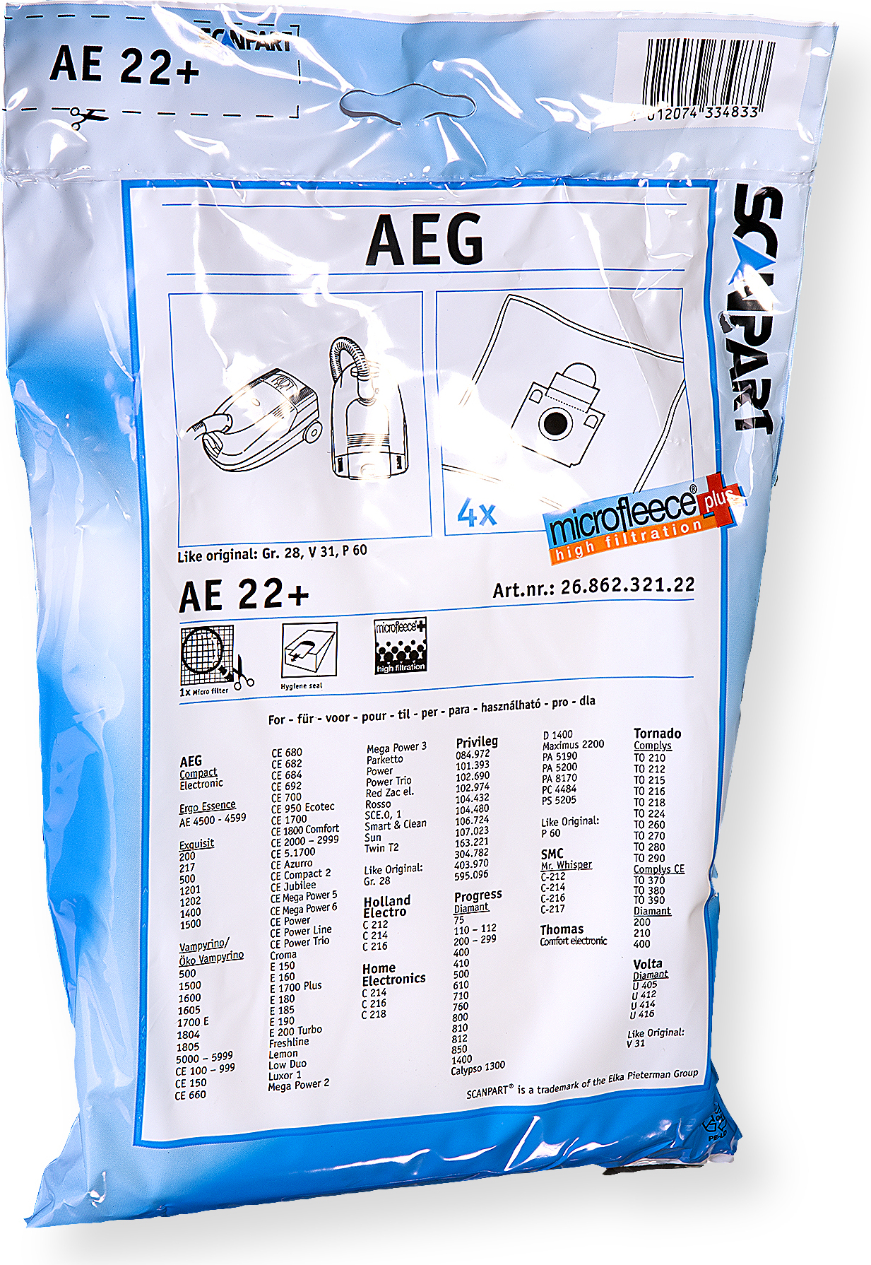 Scanpart Ae22 En Microfleese Stofzak Aeg Gr 28 Micro 2686232122