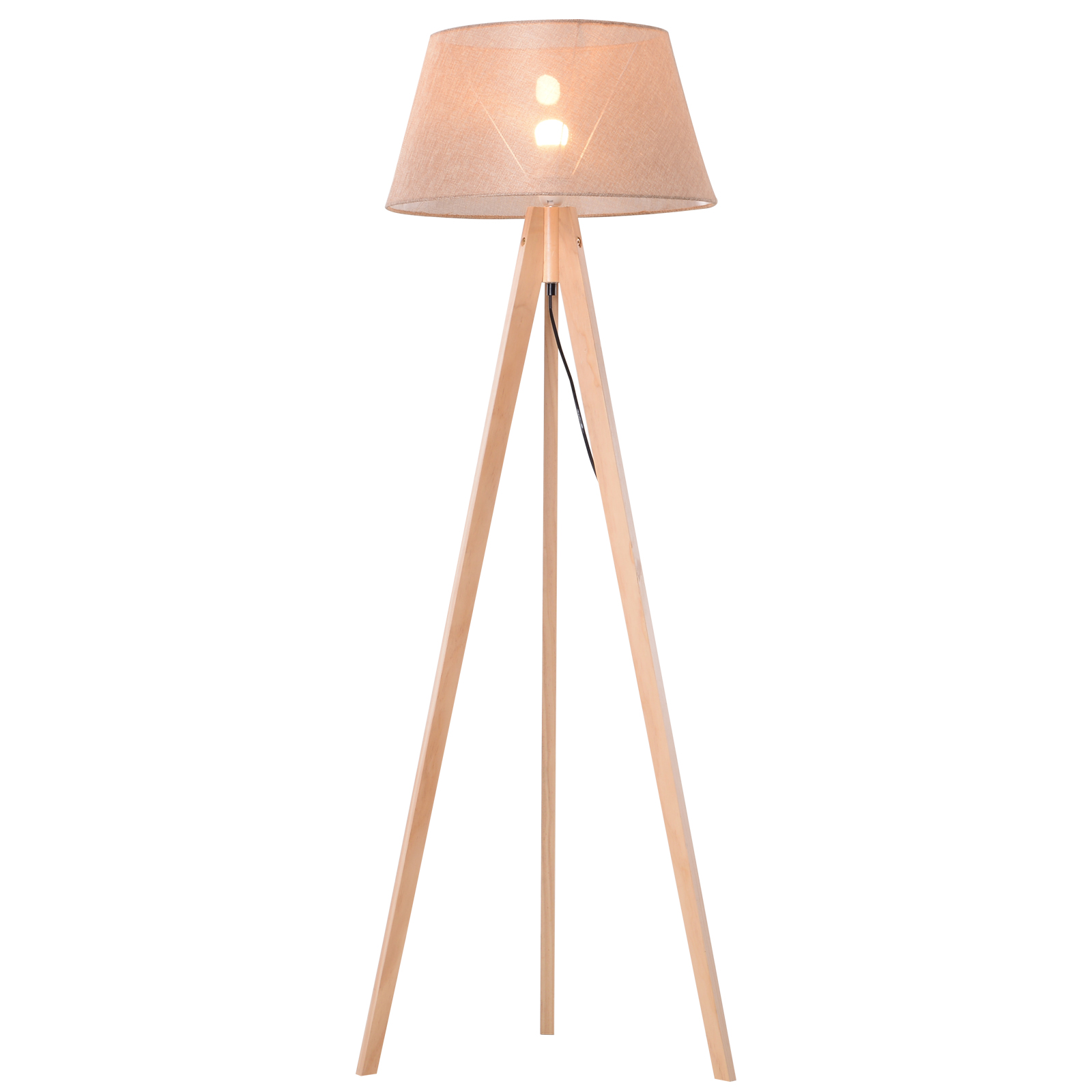 - Holz Stehleuchte Wohnzimmerlampe 1 flammig, E27, A++ Floor Lamp in Weiß aus Textil u.a Standleuchte für Schlafzimmer Skandinavisch Tripod Lampenwelt Dreibein Stehlampe Katie