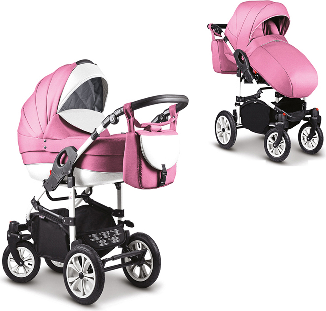 Kinderwagen-Set Craft 2 in 1 in Rosa-Weiß - 13 Teile - in 18 Farben erhältlich