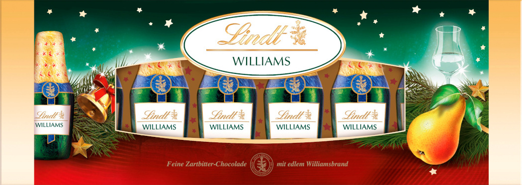 Lindt Williams Fläschchen Schokolade mit Birnenbrand Füllung 131g 877940
