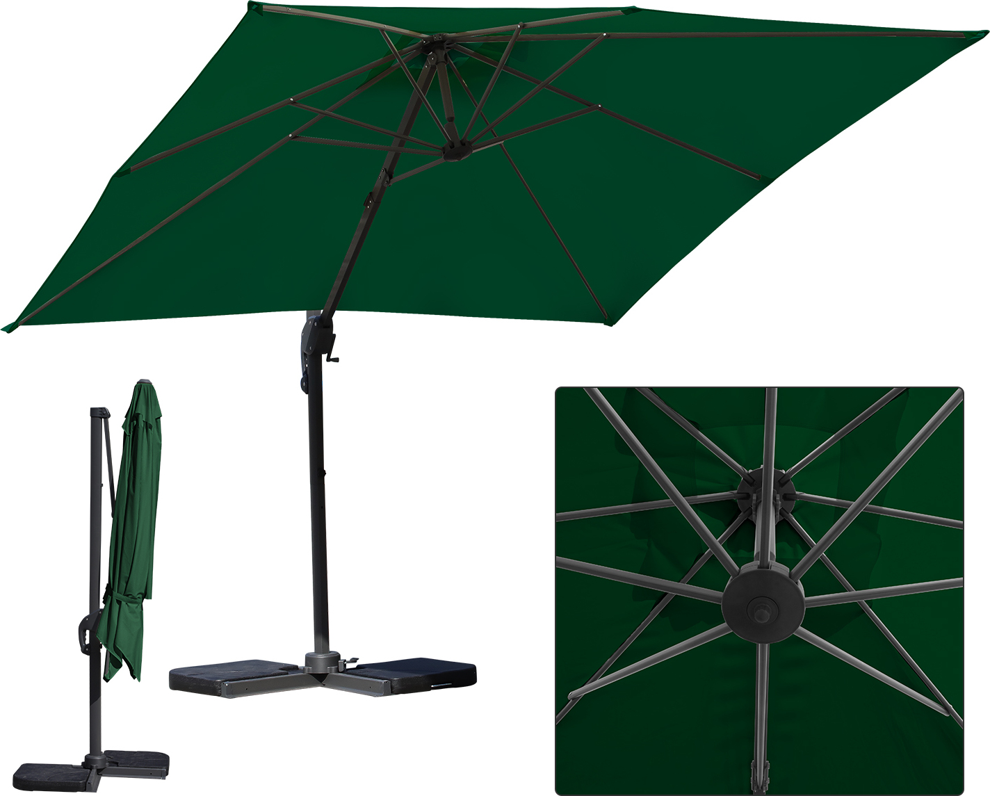 TolleTour Sonnenschirm Ampelschirm Ø3m drehbar,neigbar,360° Rotation,Marktschirm,Grün RL-HG10467-1-HES