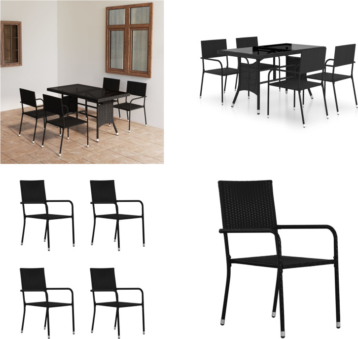 vidaXL 5 ks záhradný jedálenský set poly ratan čierny - Set záhradného nábytku - Sety záhradného nábytku - Záhradný stôl a stoličky - Záhradné stoly a stoličky