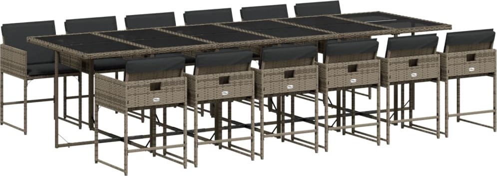 vidaXL 13-dielny záhradný jedálenský set s vankúšmi sivý polyratan
