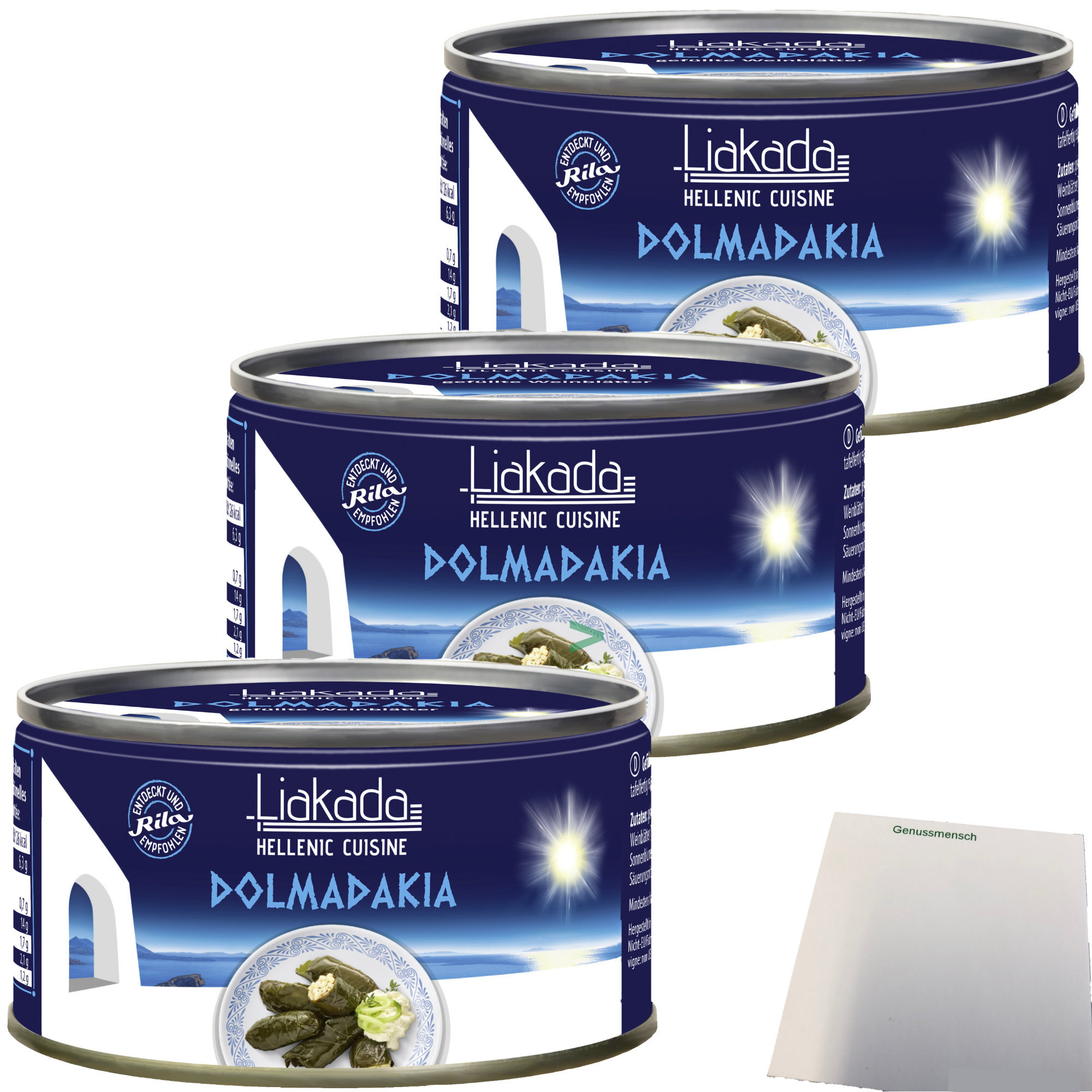 Liakada Dolmadakia Gefüllte Weinblätter Mit Reis In Öl 3er Pack (3x200g Dose) + usy Block
