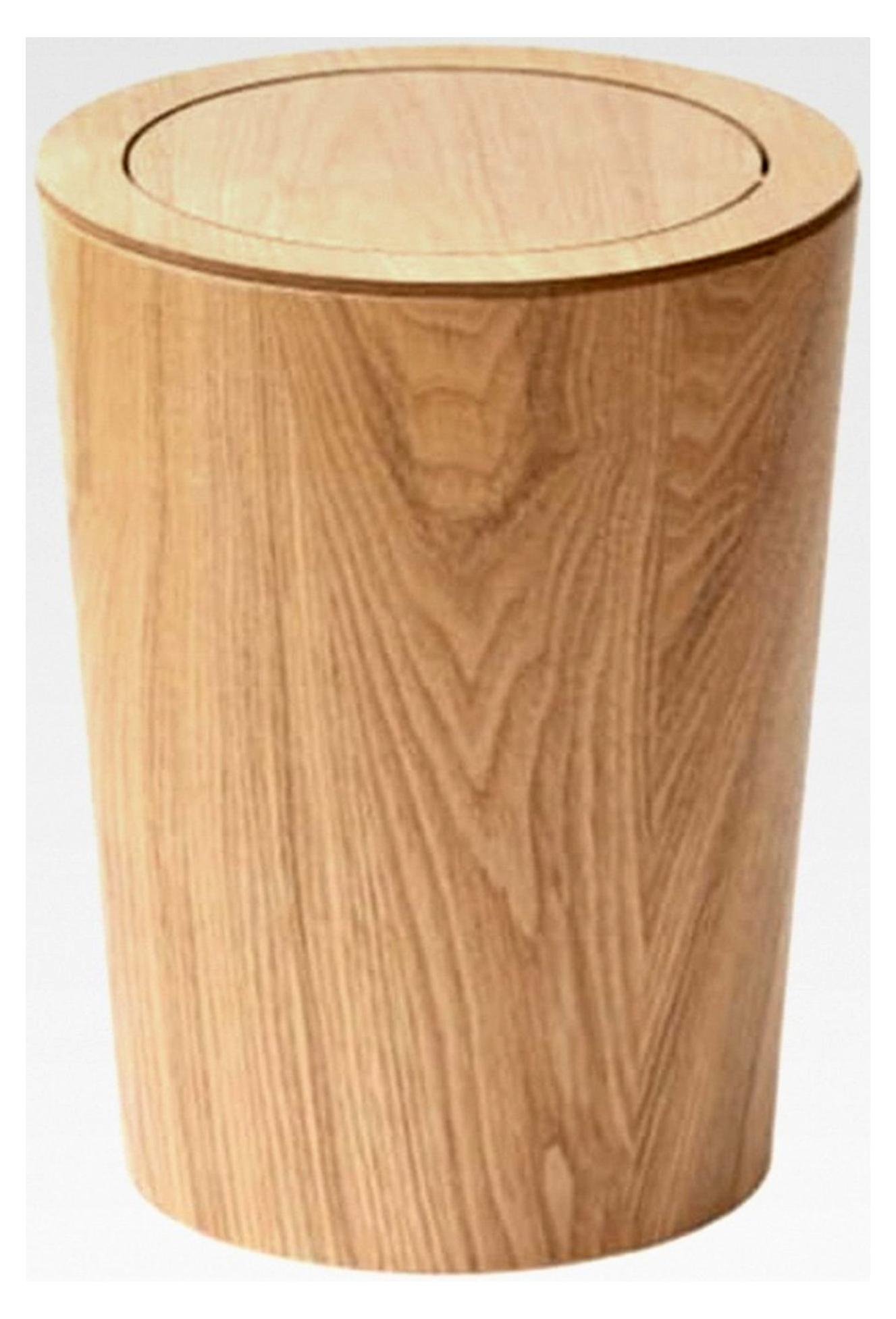 Markenlos Runder Holz-Mülleimer mit Deckel für Badezimmer, Gästetoilette und Küche