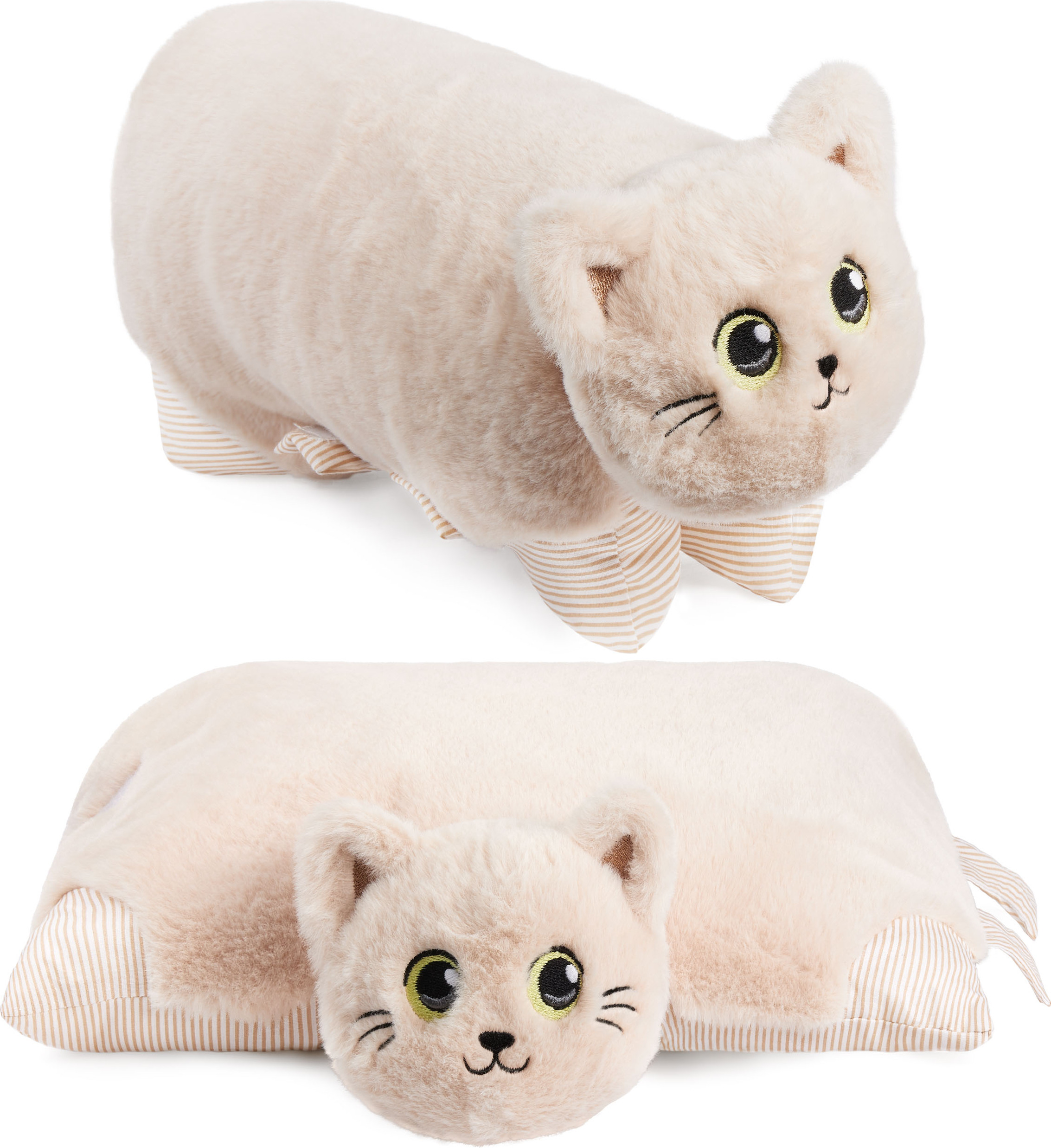 BRUBAKER Kuscheltier-Kissen Katze - 2 in 1 Plüschtier und Kuschelkissen - 40 x 30 cm Kuschelkatze, Beige Kissen_22600_Katze_Bei_se