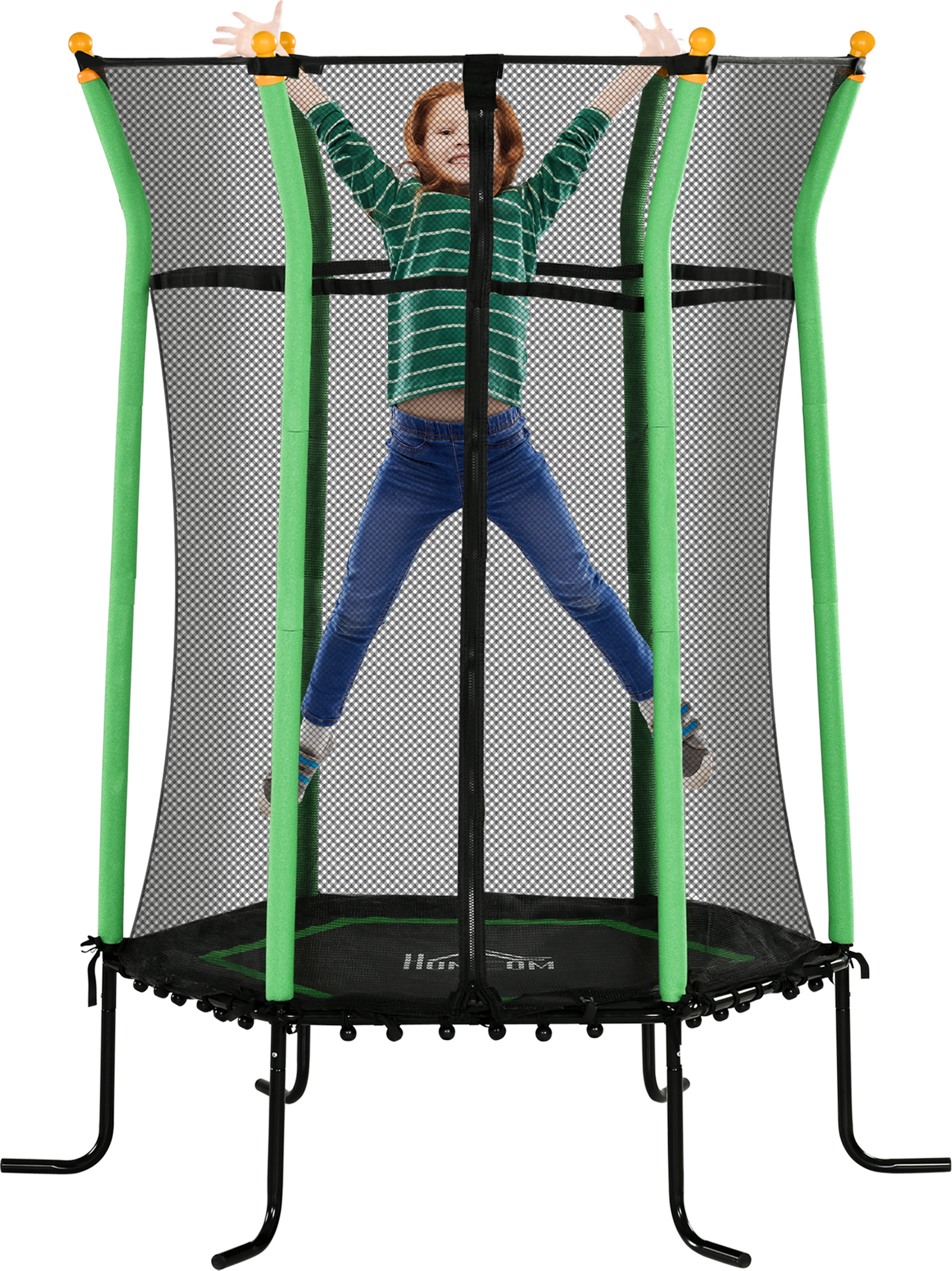 HOMCOM detská trampolína Ø163,5 cm, vnútorná trampolína s bezpečnostným sieťovým krytom okraja gumové lano, detská trampolína do 50 kg, pre deti od 3 do 10 rokov zelená