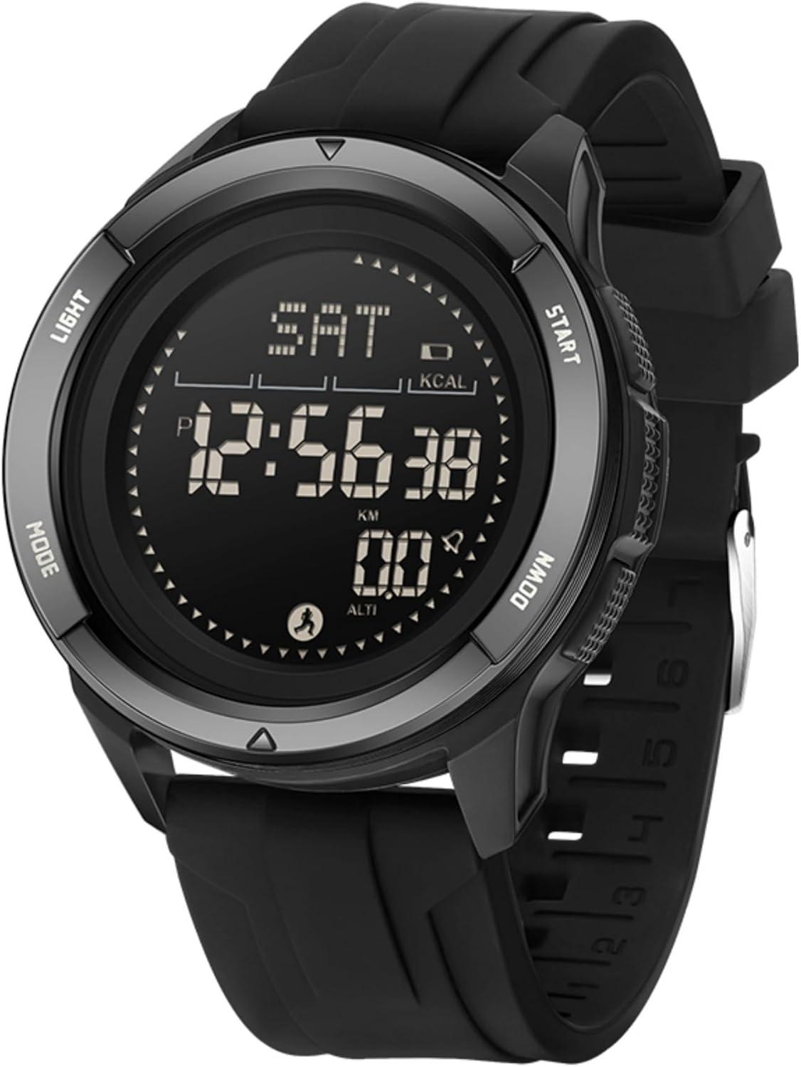 BIEWO Multifunktionale Herren Militär Sportuhr Digital 5ATM Wasserdicht Fitness Uhr mit Kompass Metronom Kalorien Stoppuhr Schrittzähler Laufuhr