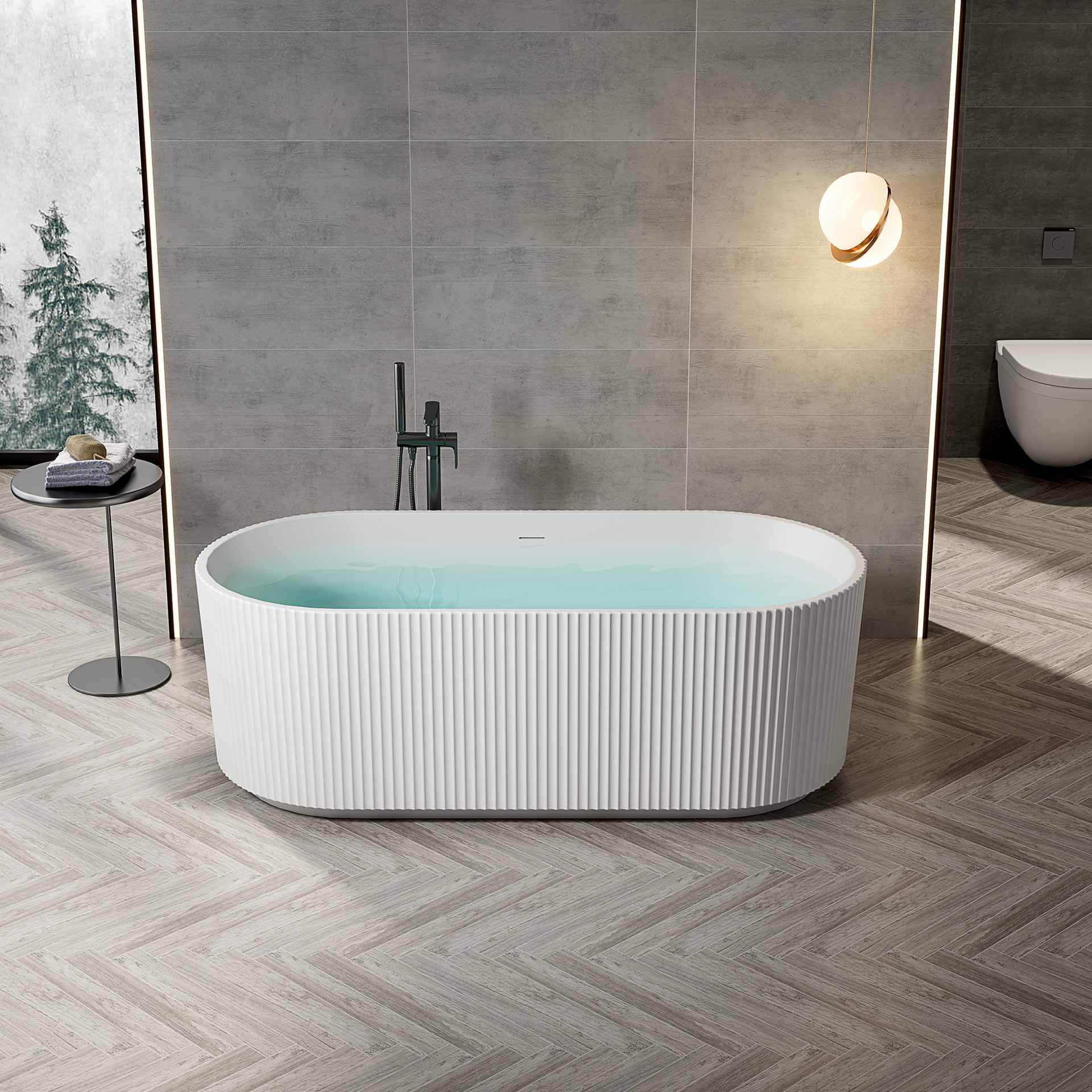 Belvit Badewanne halbfreistehend & freistehend aus Acryl – Eckbadewanne oder oval, Links, Mittig & Rechts, 180x80 - 170x78 cm, mit Ablaufgarnitur BV-FB1201