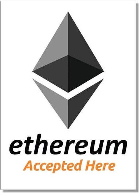 Save-Your-Bitcoins.com Aufkleber "Ethereum accepted here" 74x105 mm 10-er Pack