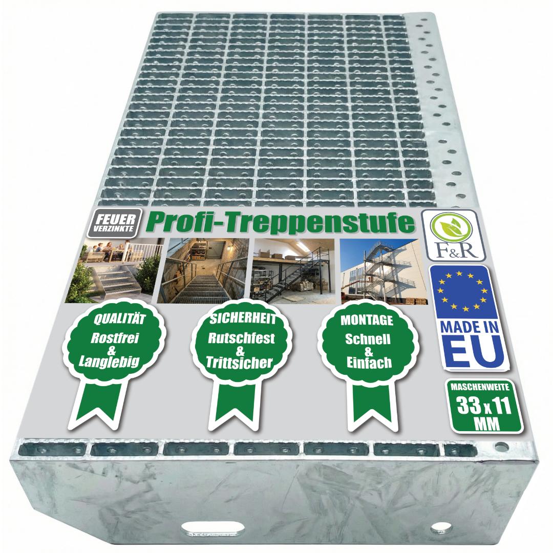 F&R Metallstufe 1000x270 mm Gitterroststufen Metall Stufe Treppenstufen verzinkt 33x11mm