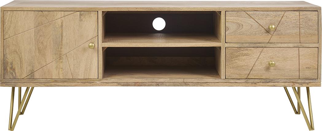 Miliboo - TV-Möbel graviert aus Mangoholz und Metall LINIUM