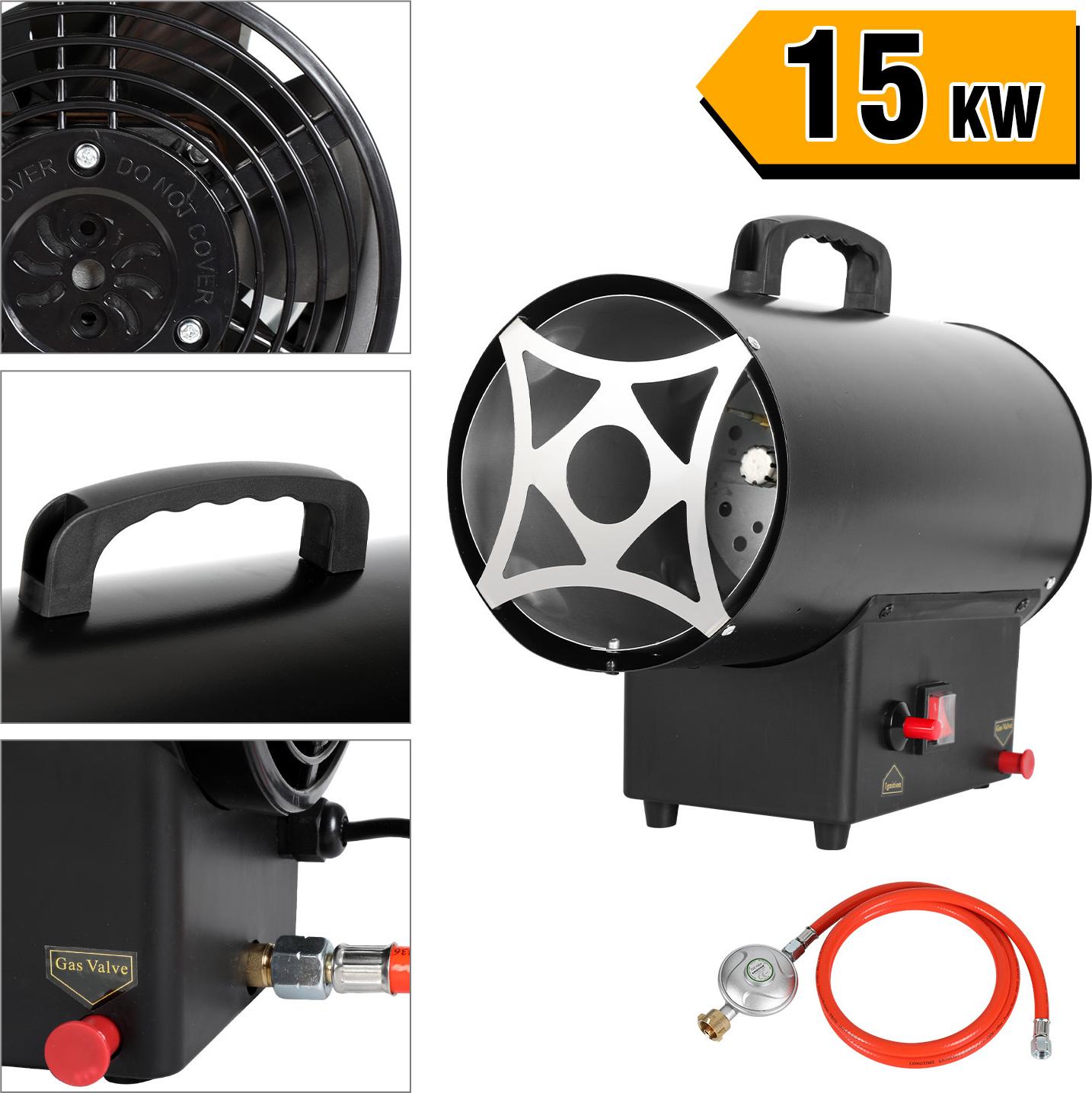 Jayseuw plynový ohrievač pre interiér, 15KW 220V plynový ohrievač plynový ohrievač ventilátor plynový ohrievač propánový ventilátor 320 m³/h prietok vzduchu, s 1,6 m plynovou hadicou a redukčným ventilom 700 mbar