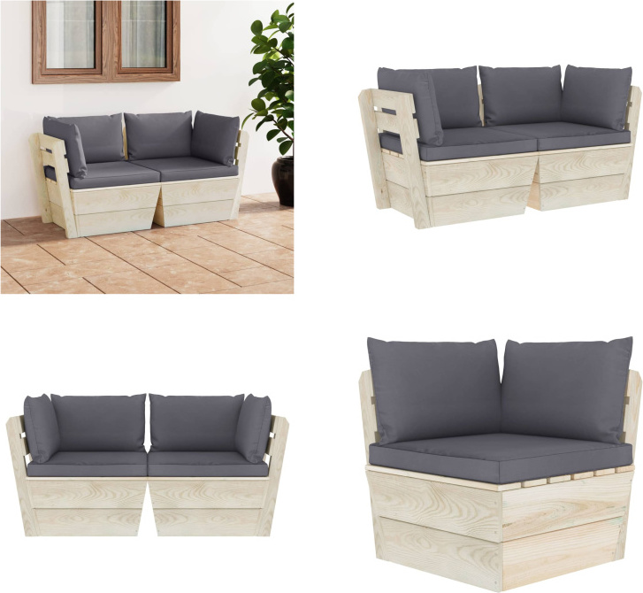 vidaXL Záhradná 2-miestna pohovka z paliet s vankúšmi zo smrekového dreva - Pohovka z paliet - 2-miestna pohovka - 2-miestne pohovky