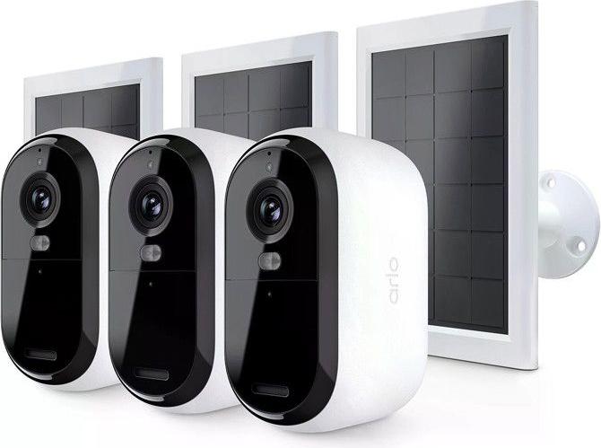 ARLO Essential 2K bezpečnostná kamera, balenie 3 ks s 3 solárnymi panelmi, bezdrôtová, farebné nočné videnie, zorné pole 130°