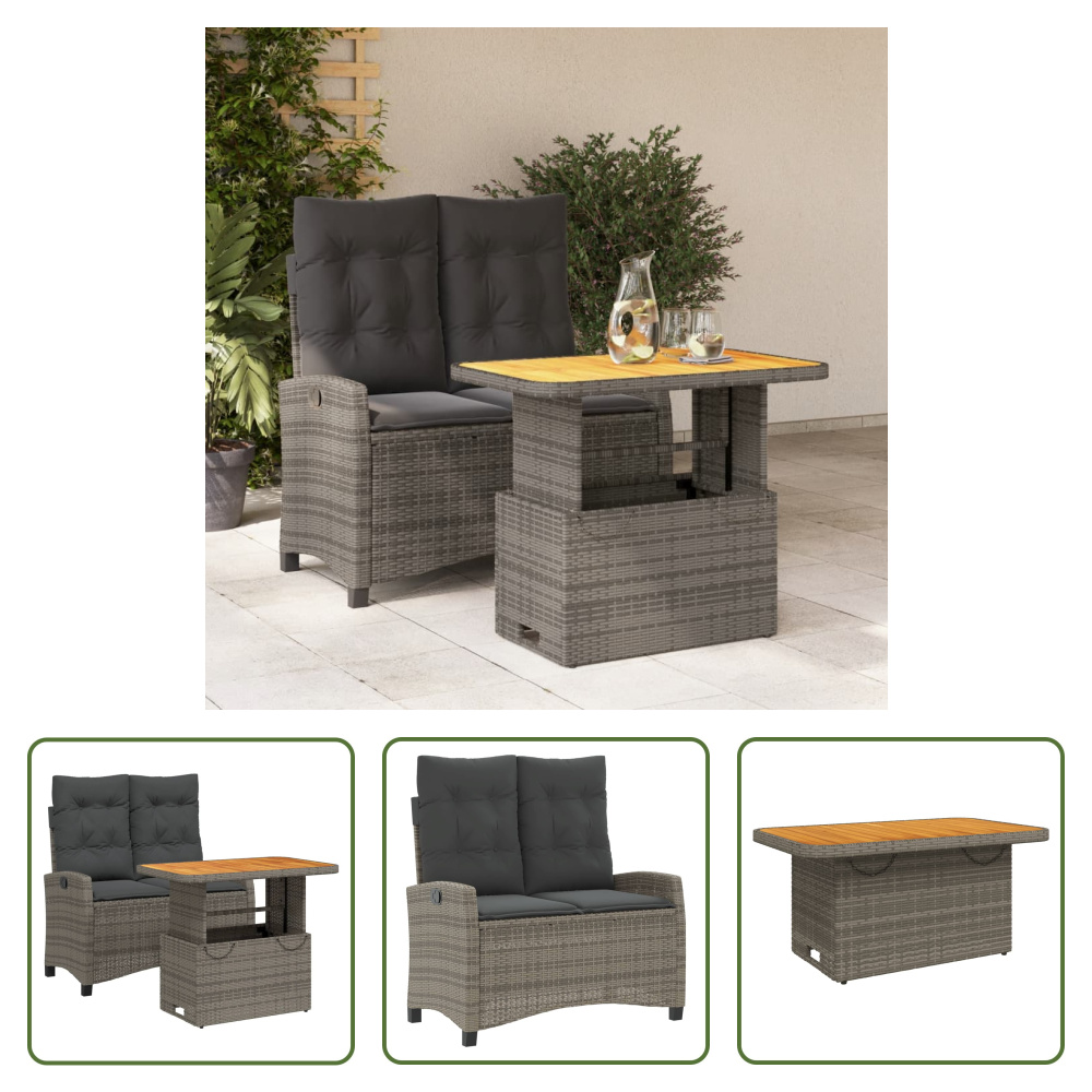The Living Store 2-dielny záhradný jedálenský set s vankúšmi sivý polyratan