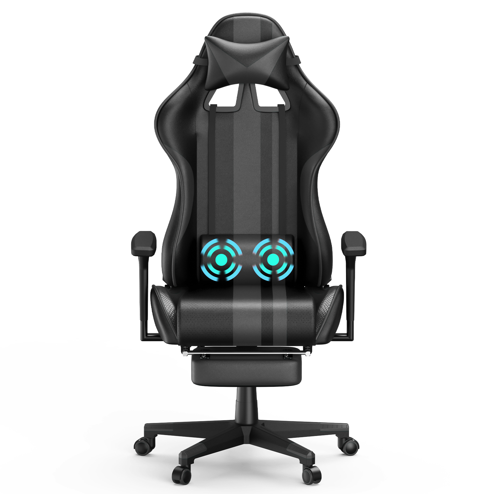 LARS360 Herná stolička Kancelárska stolička Ergonomická hráčska stolička s opierkou hlavy, masážnym bedrovým vankúšom a opierkou nôh Stolička k PC Nosnosť 130 kg Model A, čierna