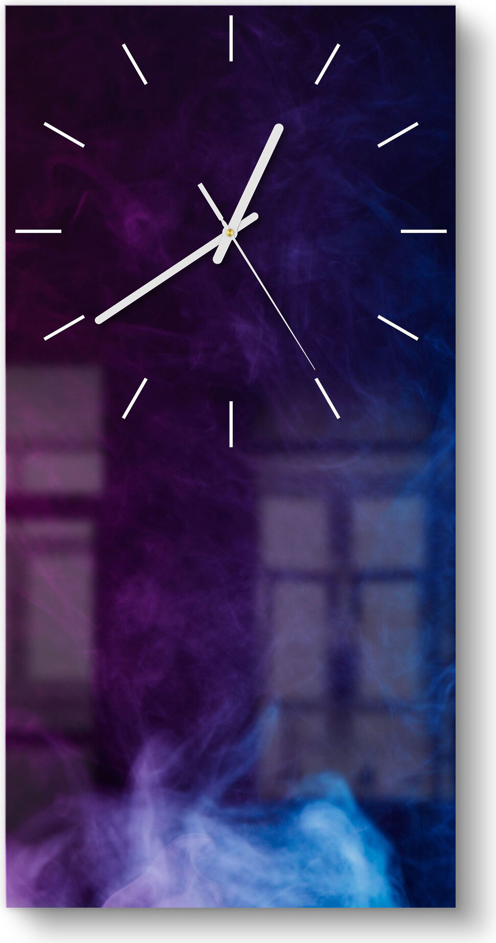 DEQORI Glasuhr 30x60 cm Modern 'Bunter Farbdunst' Wanduhr Glas Uhr Design leise WC-30-60-M-1206