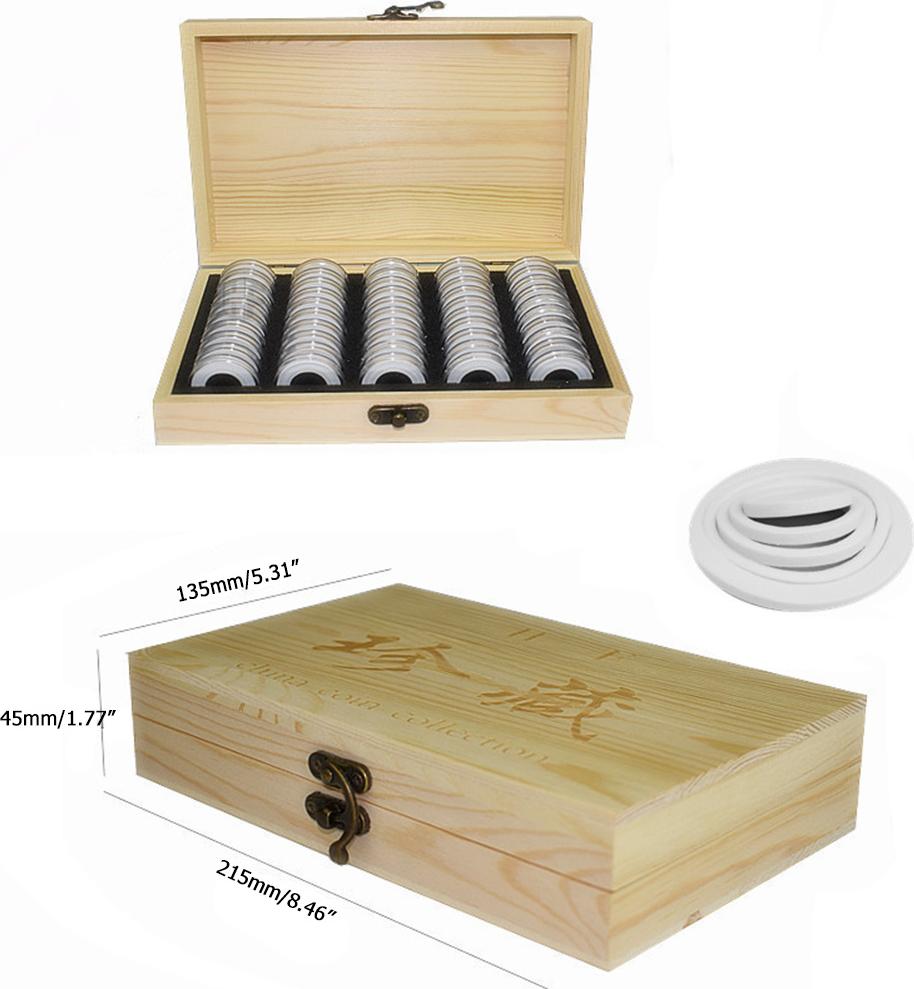 Cocosity Einstellbare 50 Münze Storage Tool Runde Münze Lagerung hölzerne Box Gedenkmünze Sammlung Tool